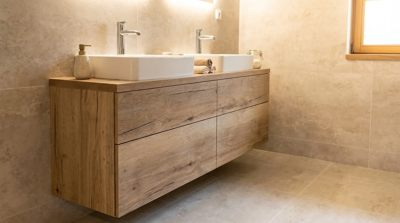 Koupelnový nábytek na míru – dřevěná skříňka s umyvadlem